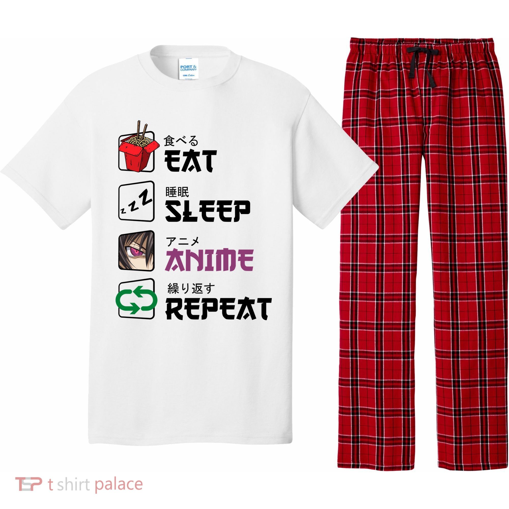 Eat Sleep Anime Repeat Pajama Set