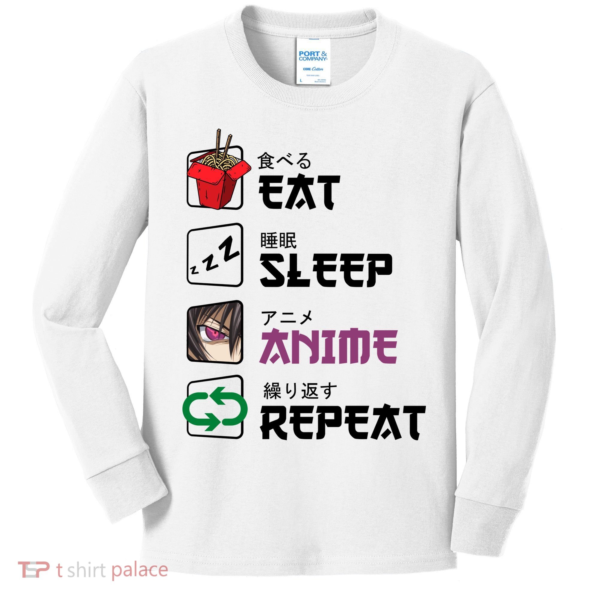 Eat Sleep Anime Repeat Kids Long Sleeve Shirt