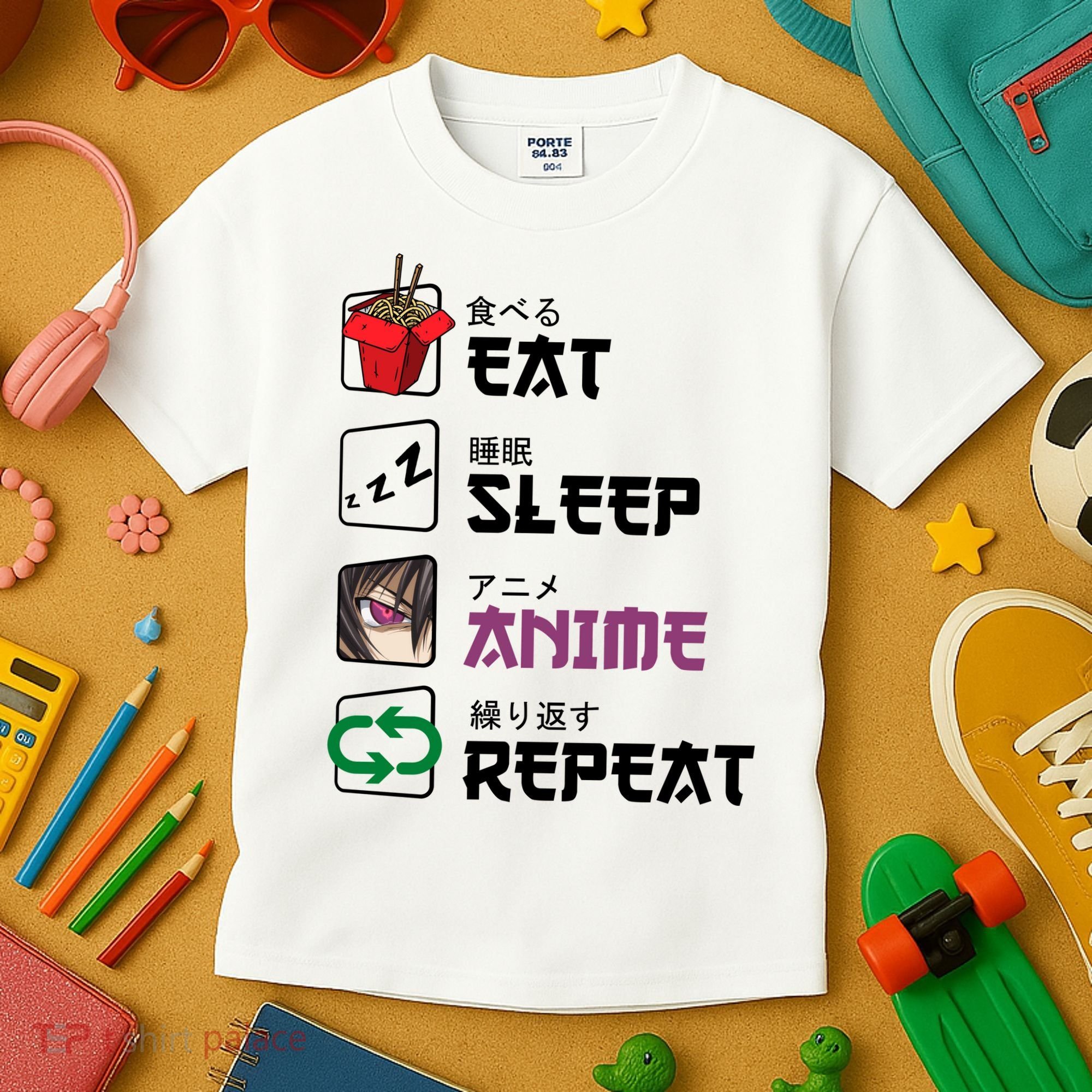 Eat Sleep Anime Repeat Kids T-Shirt