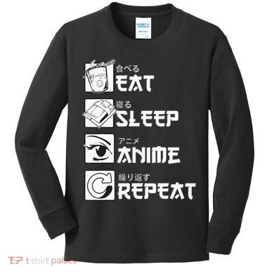 Eat Sleep Anime Repeat Manga Kids Long Sleeve Shirt