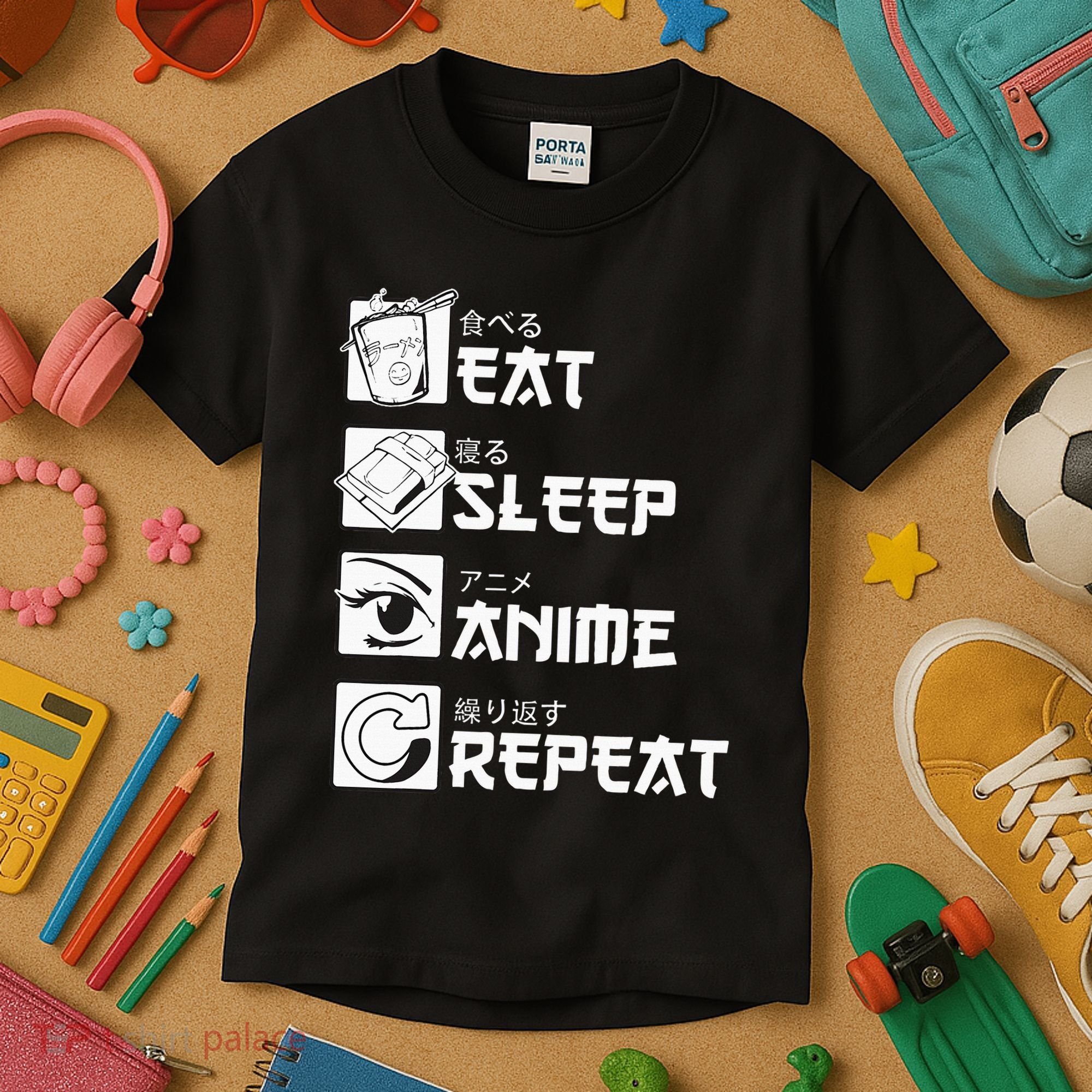 Eat Sleep Anime Repeat Manga Kids T-Shirt