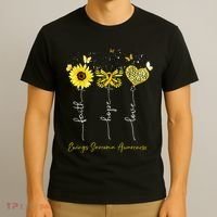 Ewings Sarcoma Awareness Faith Hope Love Leopard Sunflower T-Shirt thumb 3