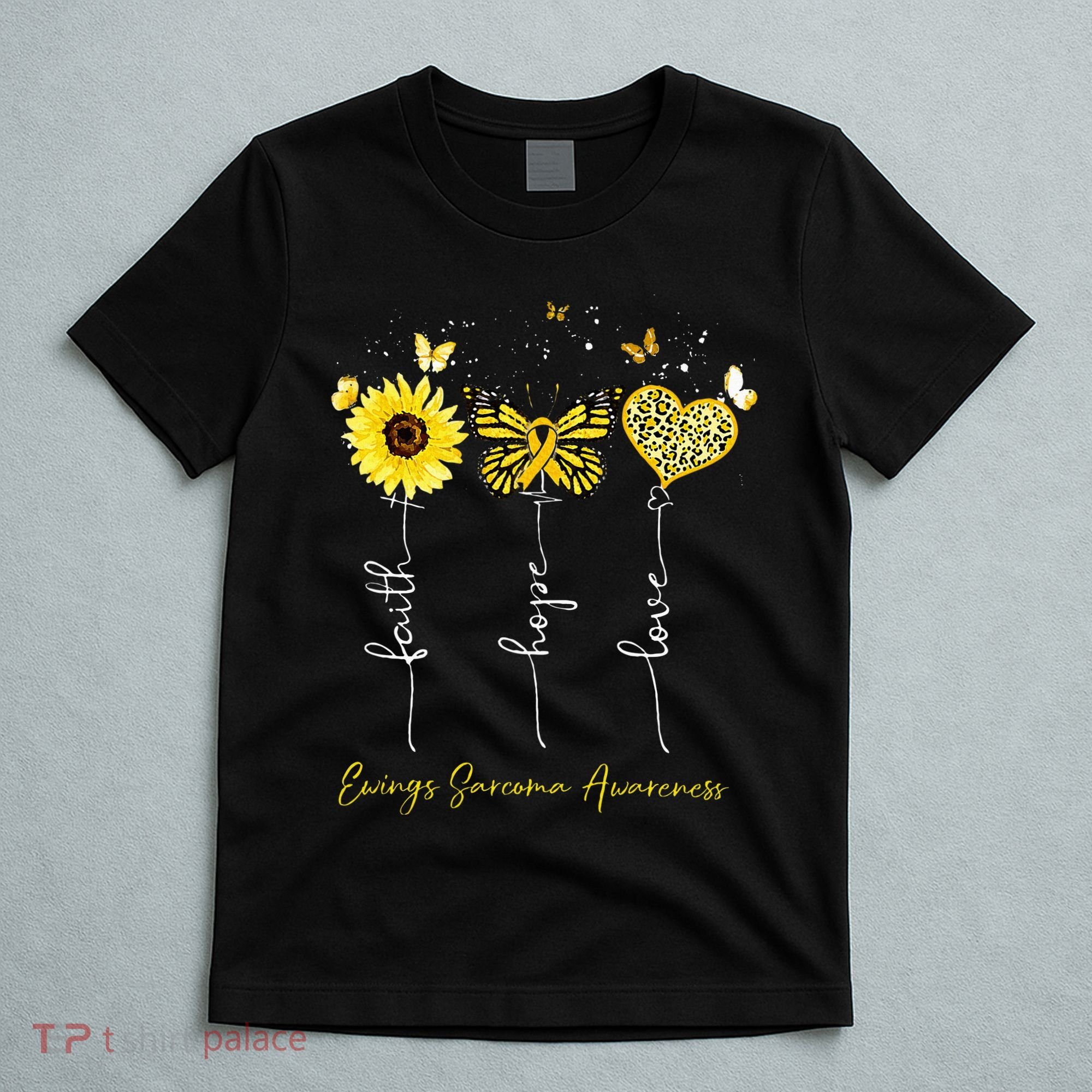 Ewings Sarcoma Awareness Faith Hope Love Leopard Sunflower T-Shirt