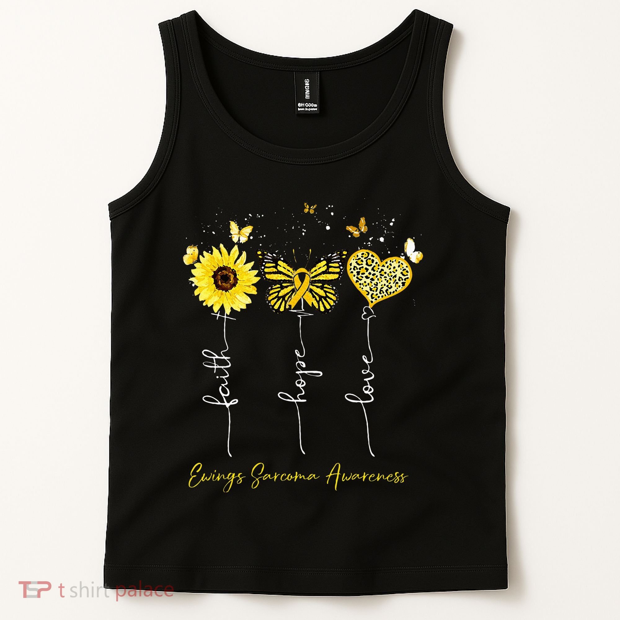 Ewings Sarcoma Awareness Faith Hope Love Leopard Sunflower Tank Top
