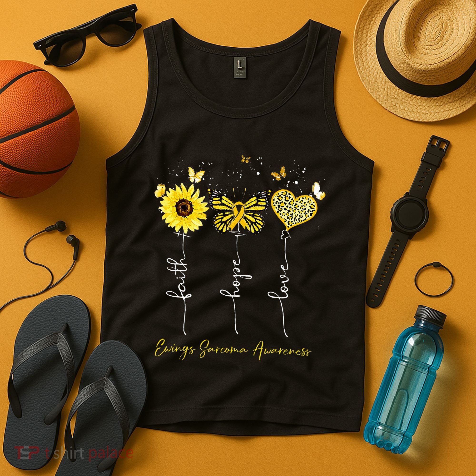 Ewings Sarcoma Awareness Faith Hope Love Leopard Sunflower Tank Top