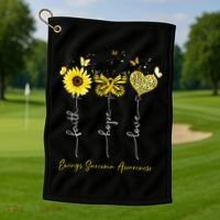 Ewings Sarcoma Awareness Faith Hope Love Leopard Sunflower Golf Towel thumb 1