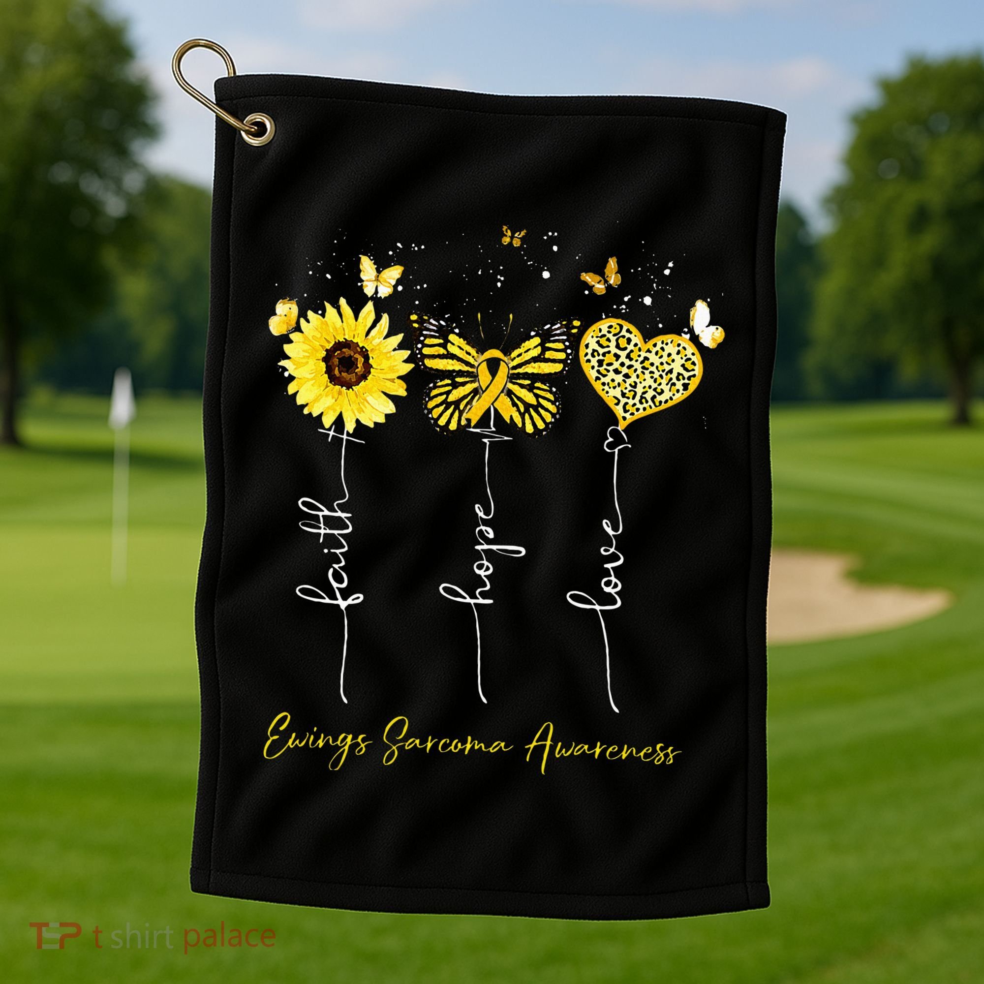 Ewings Sarcoma Awareness Faith Hope Love Leopard Sunflower Golf Towel