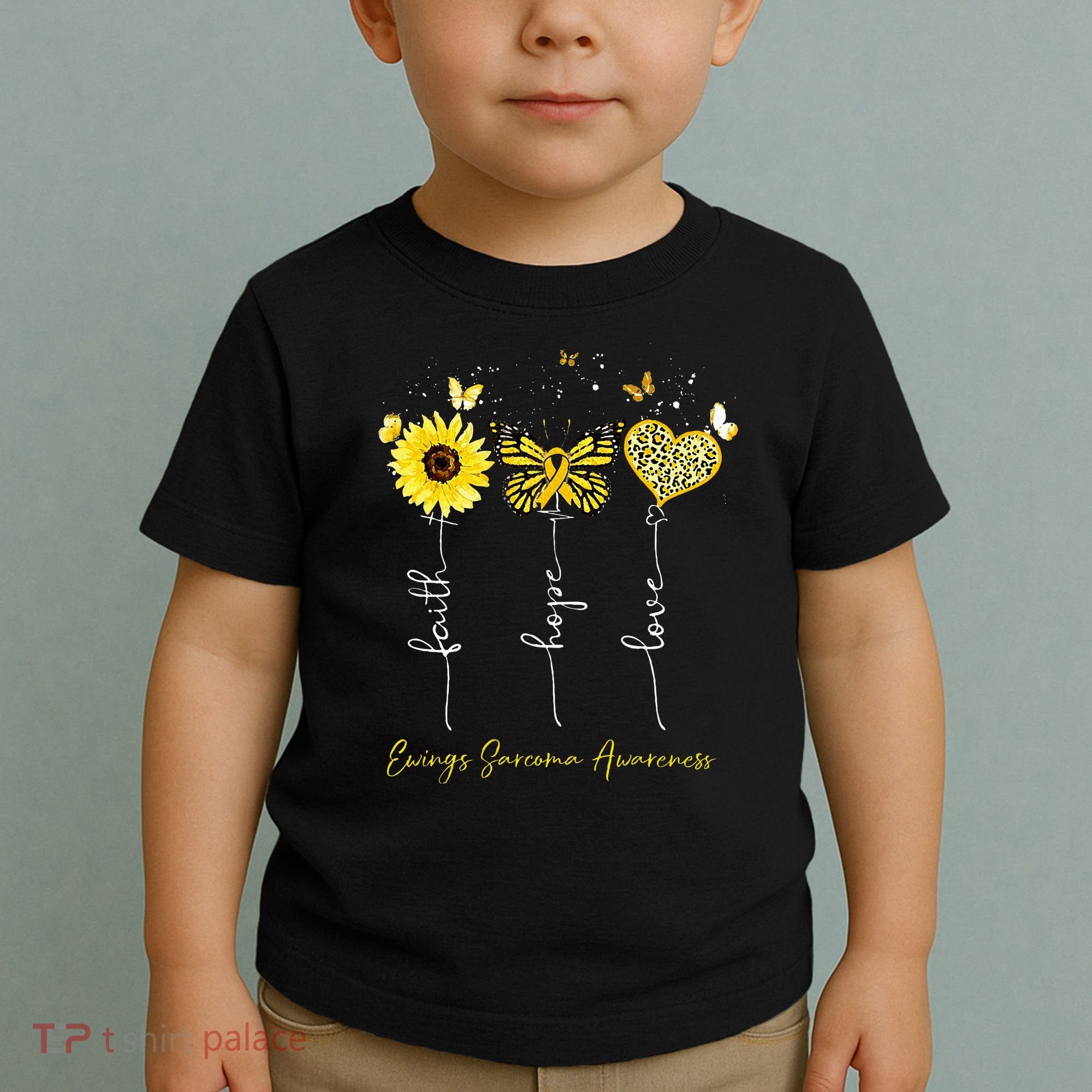 Ewings Sarcoma Awareness Faith Hope Love Leopard Sunflower Toddler T-Shirt