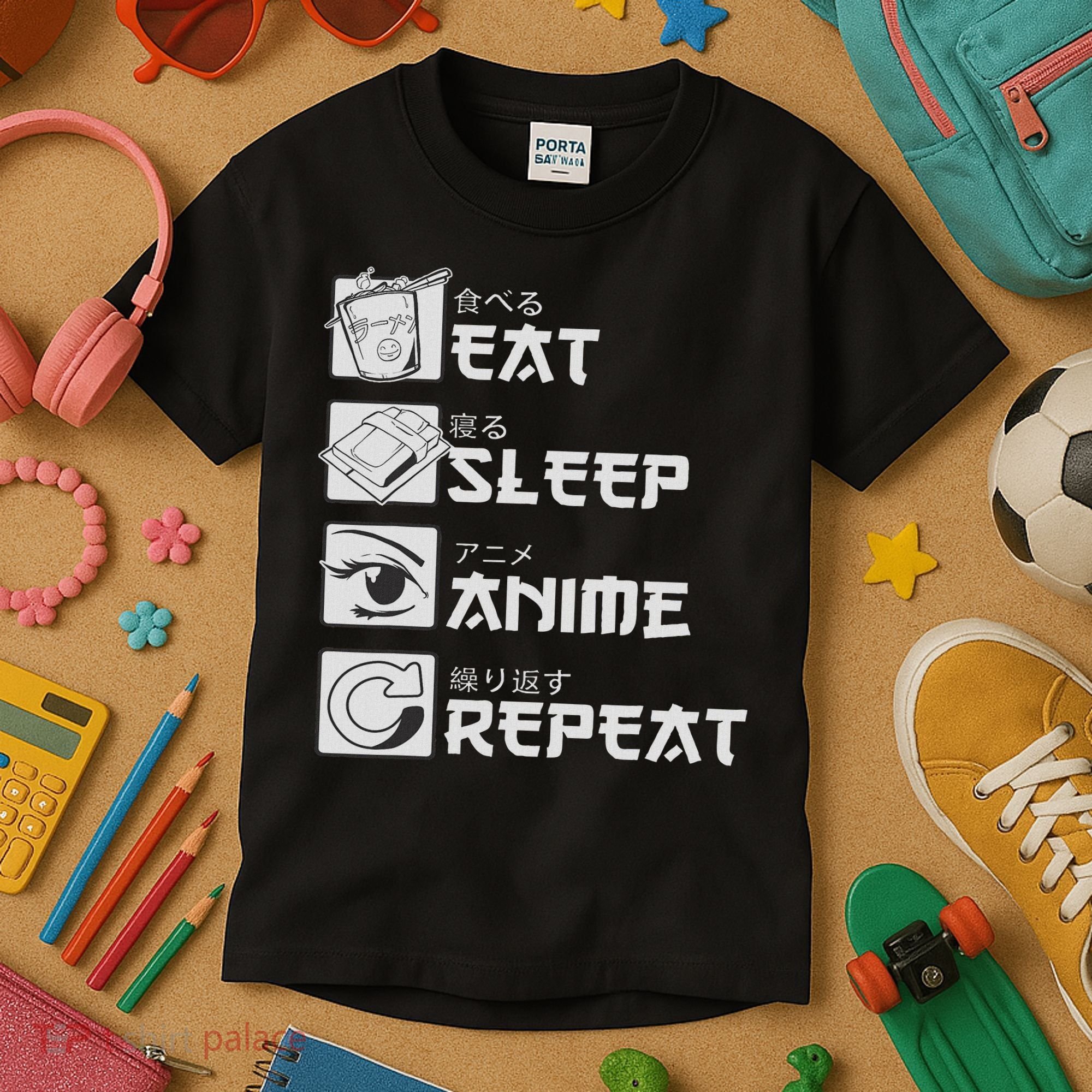 Eat Sleep Anime Repeat Manga S Women Kids T-Shirt