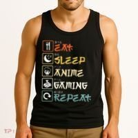 Eat Sleep Anime Gaming Repeat Gamer Gift Tank Top thumb 3