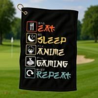 Eat Sleep Anime Gaming Repeat Gamer Gift Golf Towel thumb 1