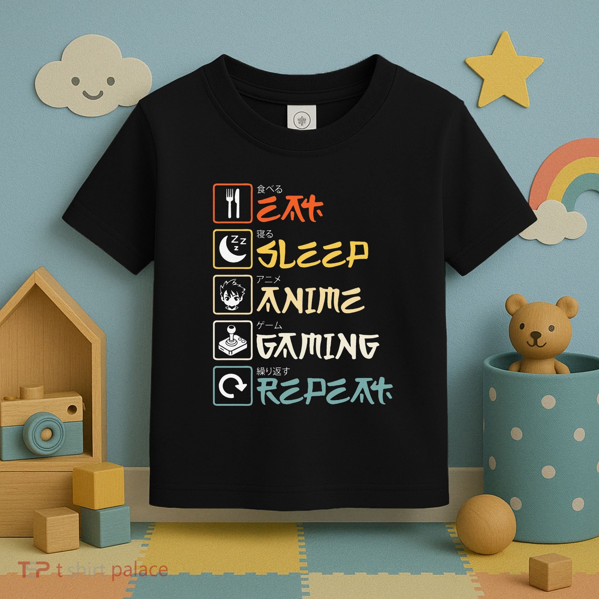 Eat Sleep Anime Gaming Repeat Gamer Gift Toddler T-Shirt