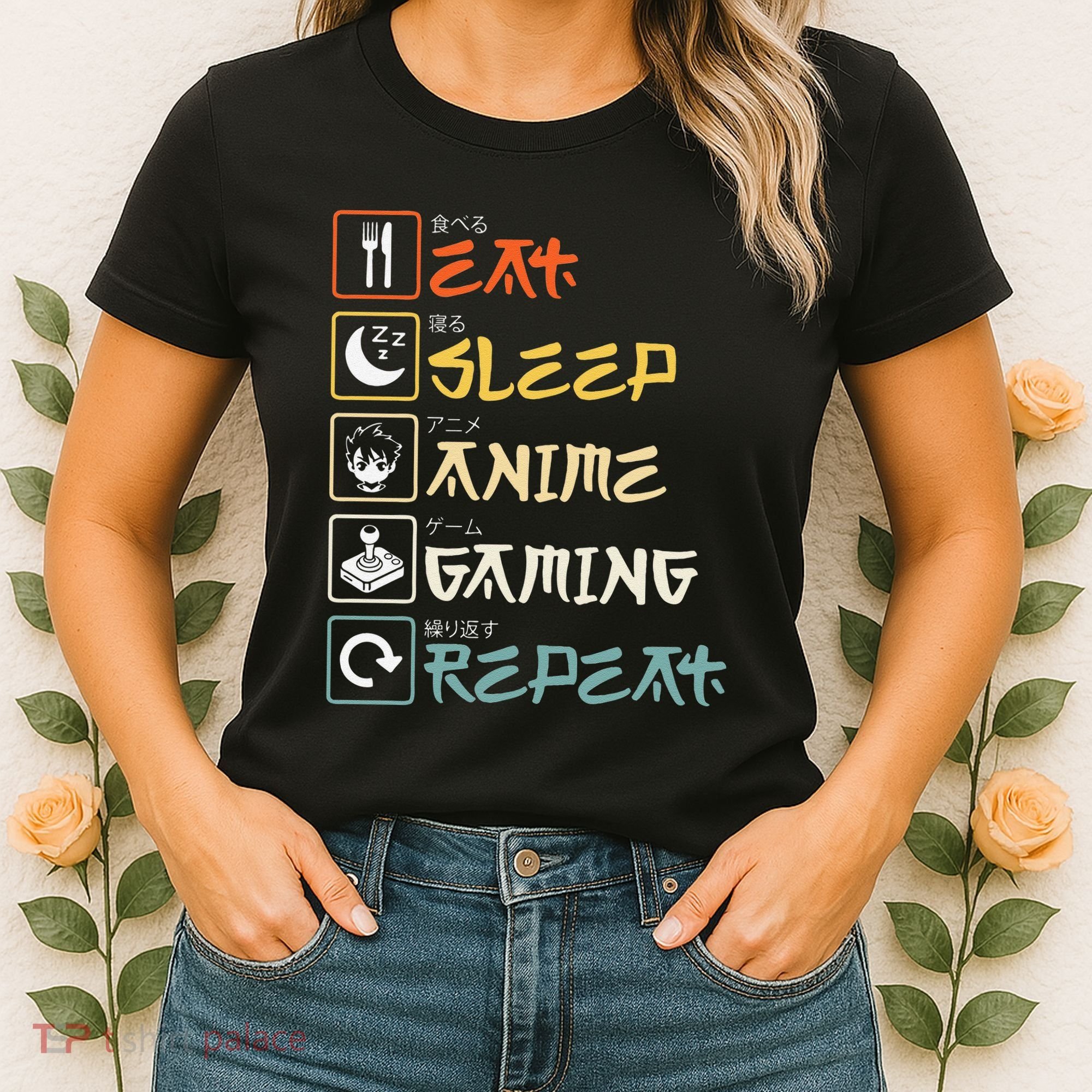 Eat Sleep Anime Gaming Repeat Gamer Gift Women's T-Shirt