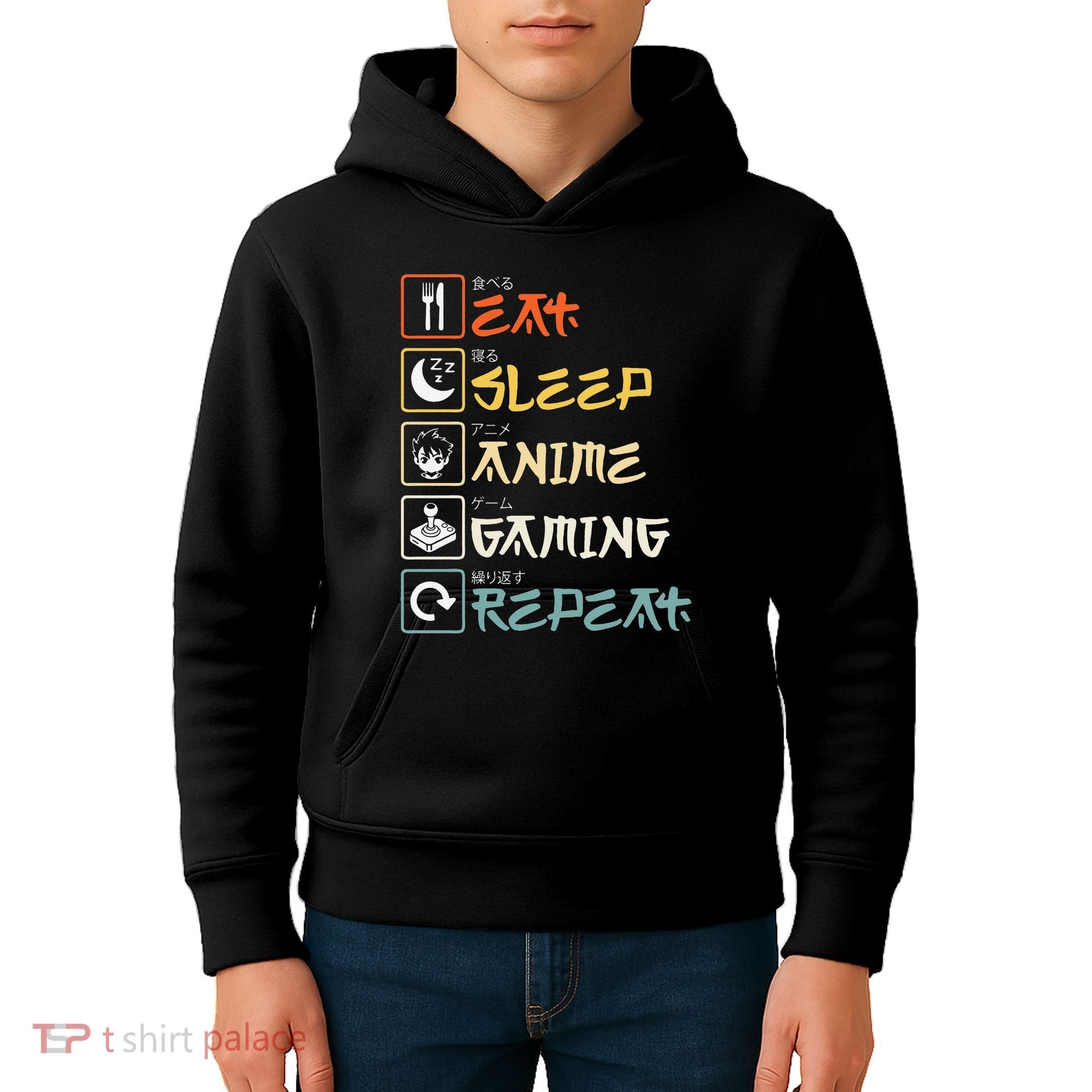 Eat Sleep Anime Gaming Repeat Gamer Gift Kids Hoodie