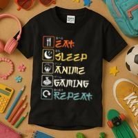 Eat Sleep Anime Gaming Repeat Gamer Gift Kids T-Shirt thumb 3