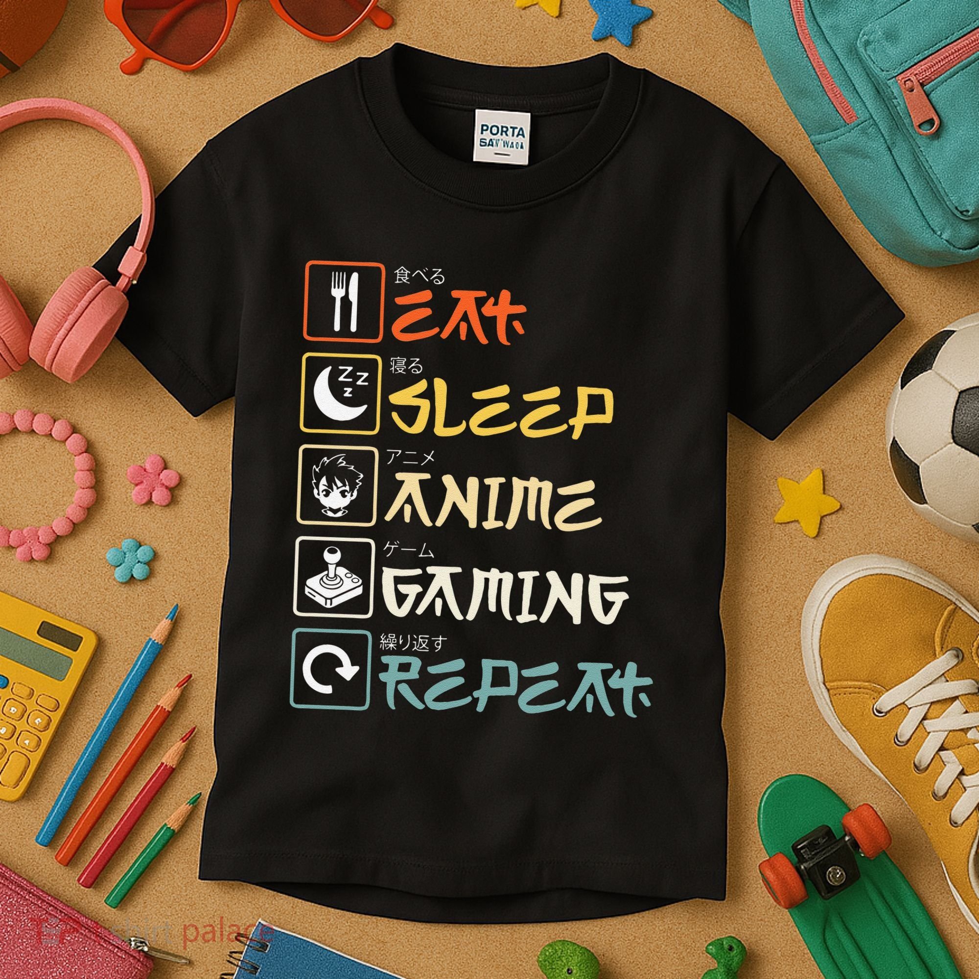 Eat Sleep Anime Gaming Repeat Gamer Gift Kids T-Shirt