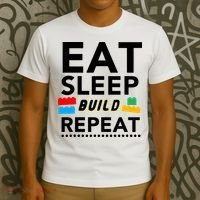 Eat Sleep Build Repeat Building Blocks Bricks Master Builder T-Shirt thumb 3