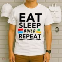 Eat Sleep Build Repeat Building Blocks Bricks Master Builder T-Shirt thumb 6
