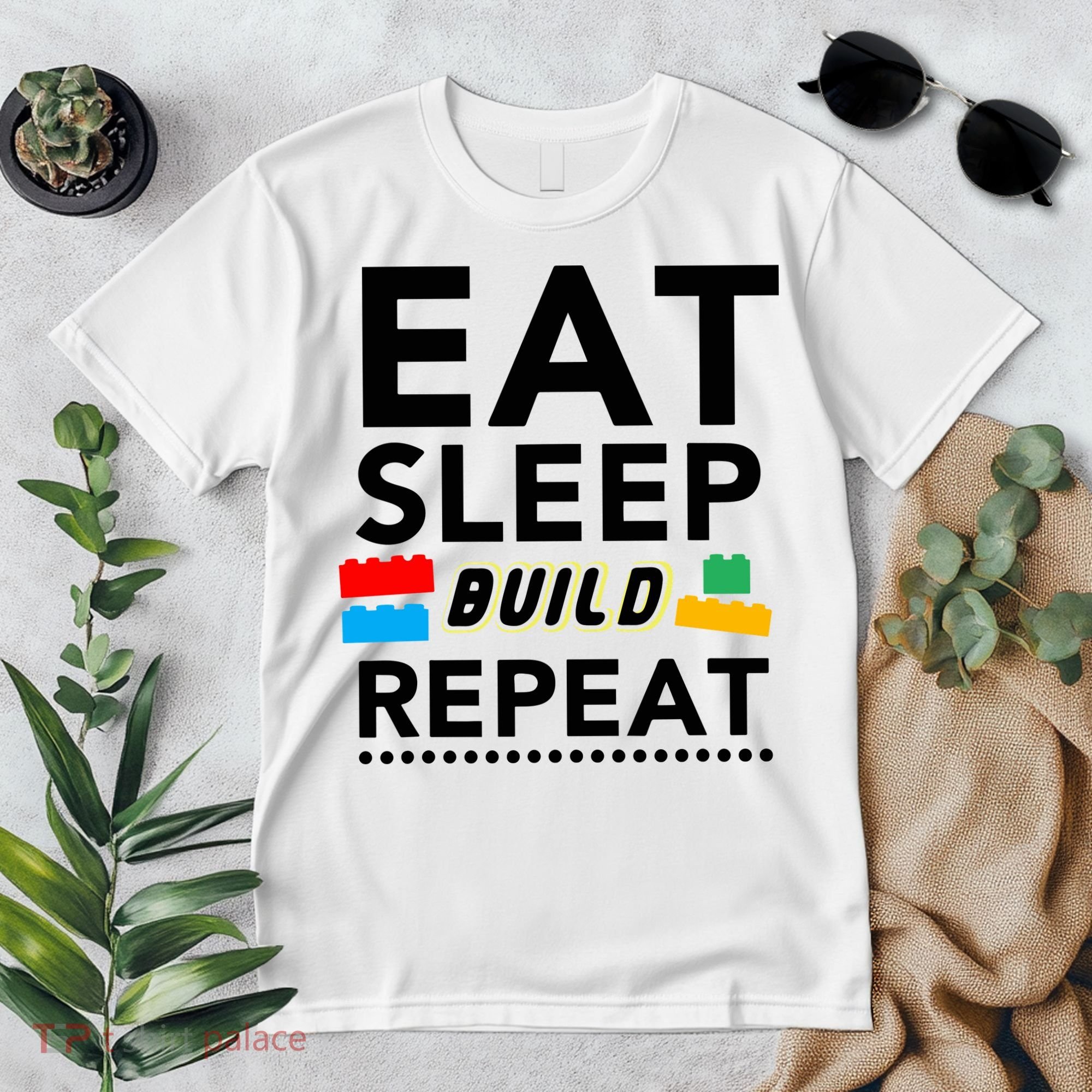 Eat Sleep Build Repeat Building Blocks Bricks Master Builder Premium T-Shirt