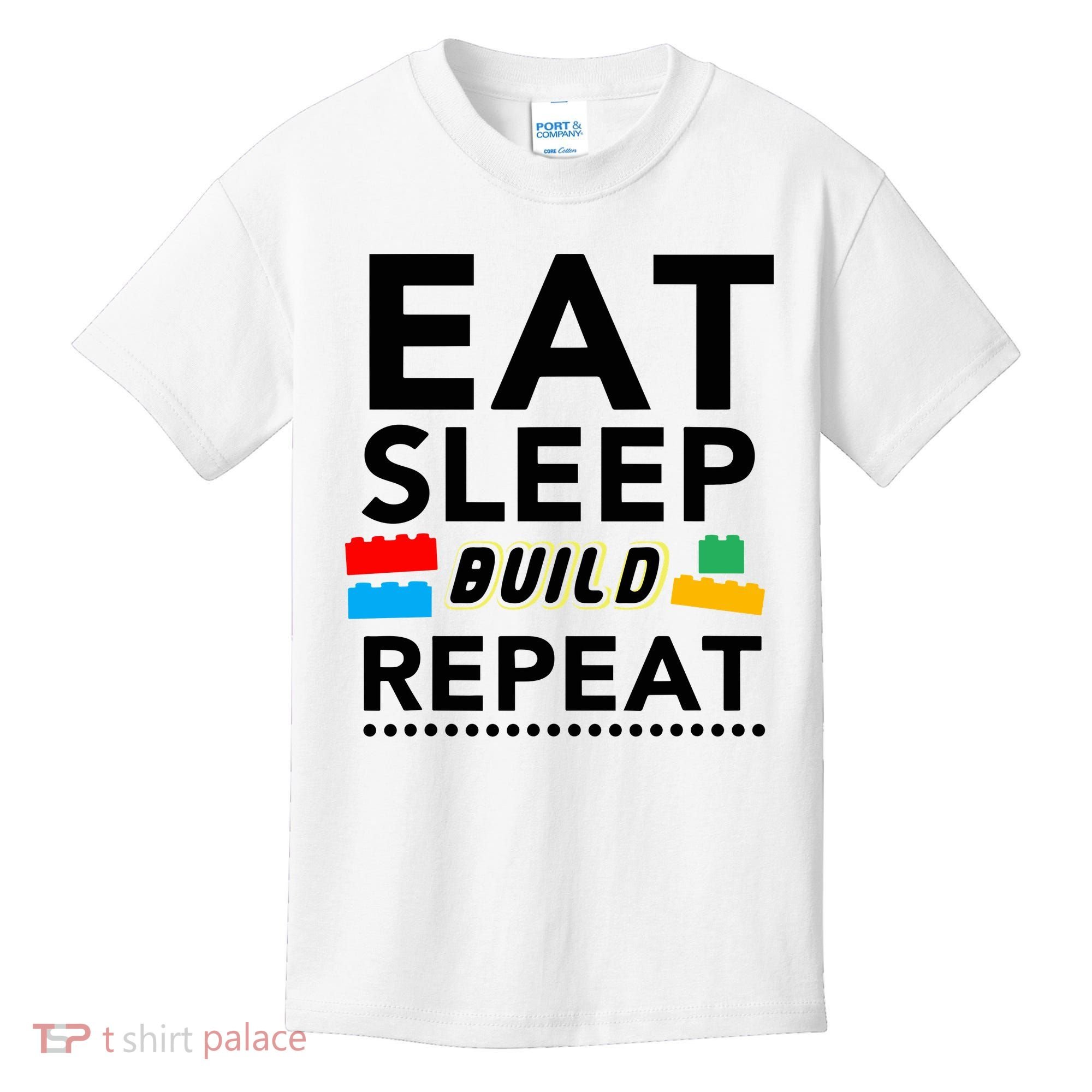Eat Sleep Build Repeat Building Blocks Bricks Master Builder Kids T-Shirt