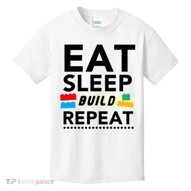 Eat Sleep Build Repeat Building Blocks Bricks Master Builder Kids T-Shirt
