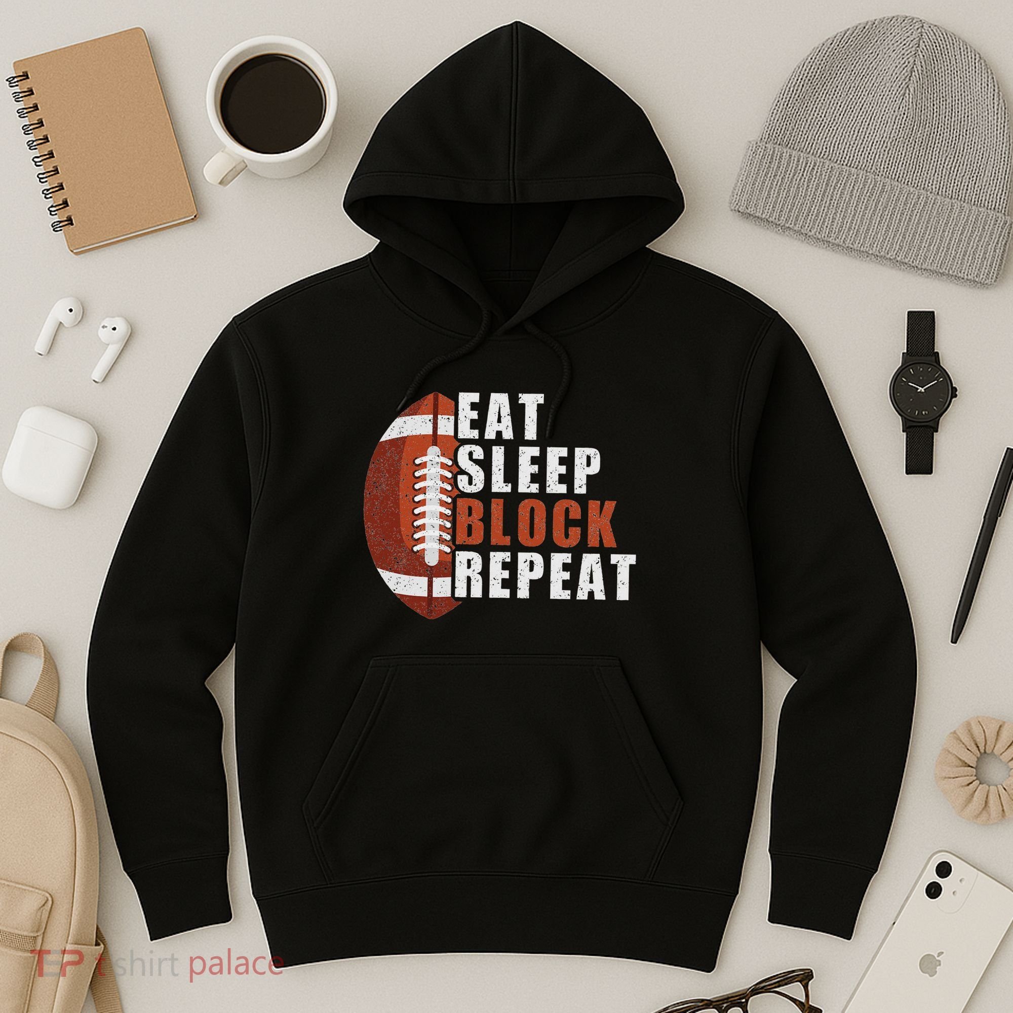 Eat Sleep Block Repeat Football Player Lineman Hoodie