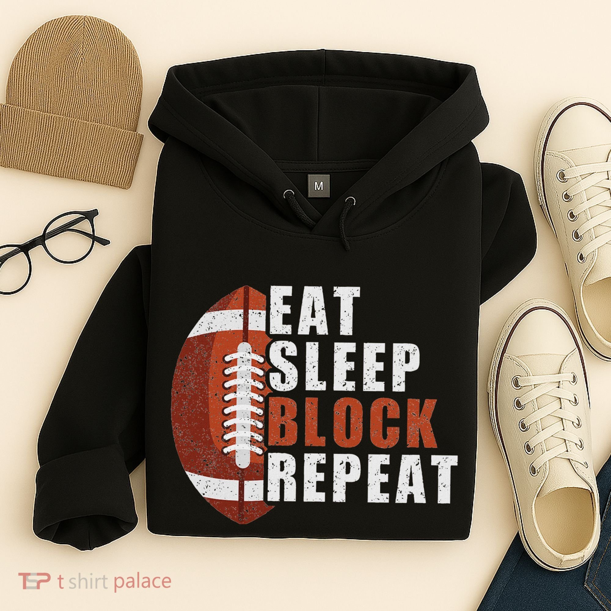 Eat Sleep Block Repeat Football Player Lineman Hoodie