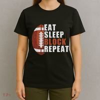 Eat Sleep Block Repeat Football Player Lineman T-Shirt thumb 4