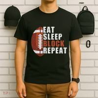 Eat Sleep Block Repeat Football Player Lineman T-Shirt thumb 6