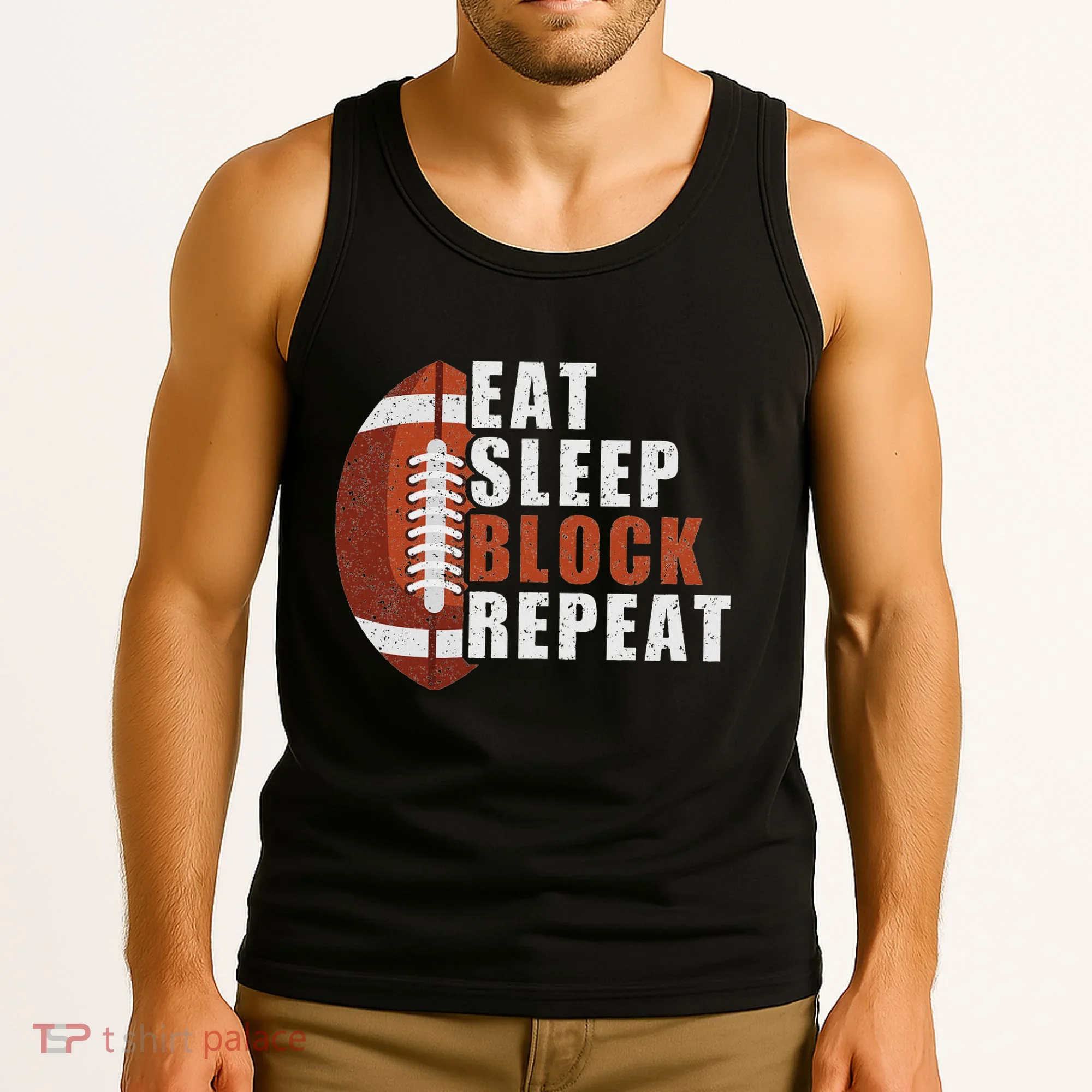 Eat Sleep Block Repeat Football Player Lineman Tank Top