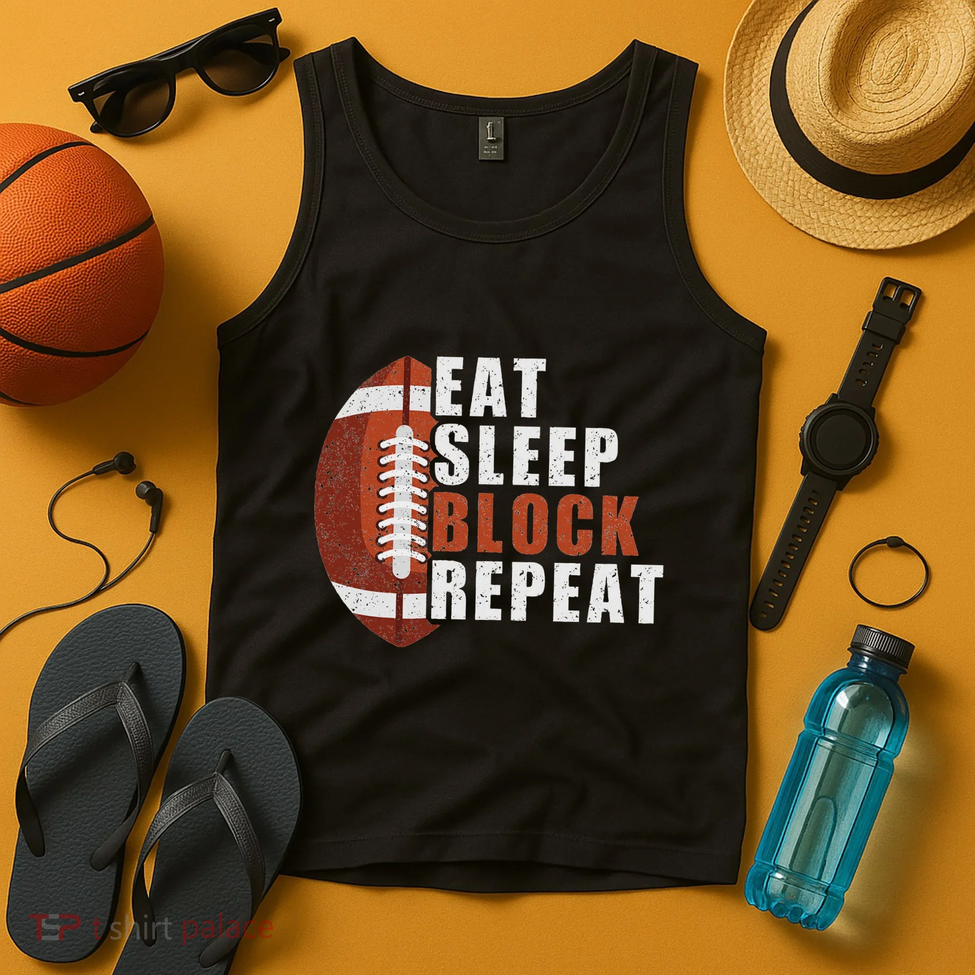 Eat Sleep Block Repeat Football Player Lineman Tank Top