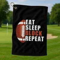 Eat Sleep Block Repeat Football Player Lineman Golf Towel thumb 1