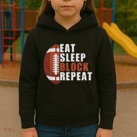 Eat Sleep Block Repeat Football Player Lineman Kids Hoodie thumb 3