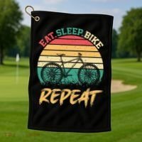 Eat Sleep Bike Repeat Cycling Cyclist Bicycling Golf Towel thumb 1
