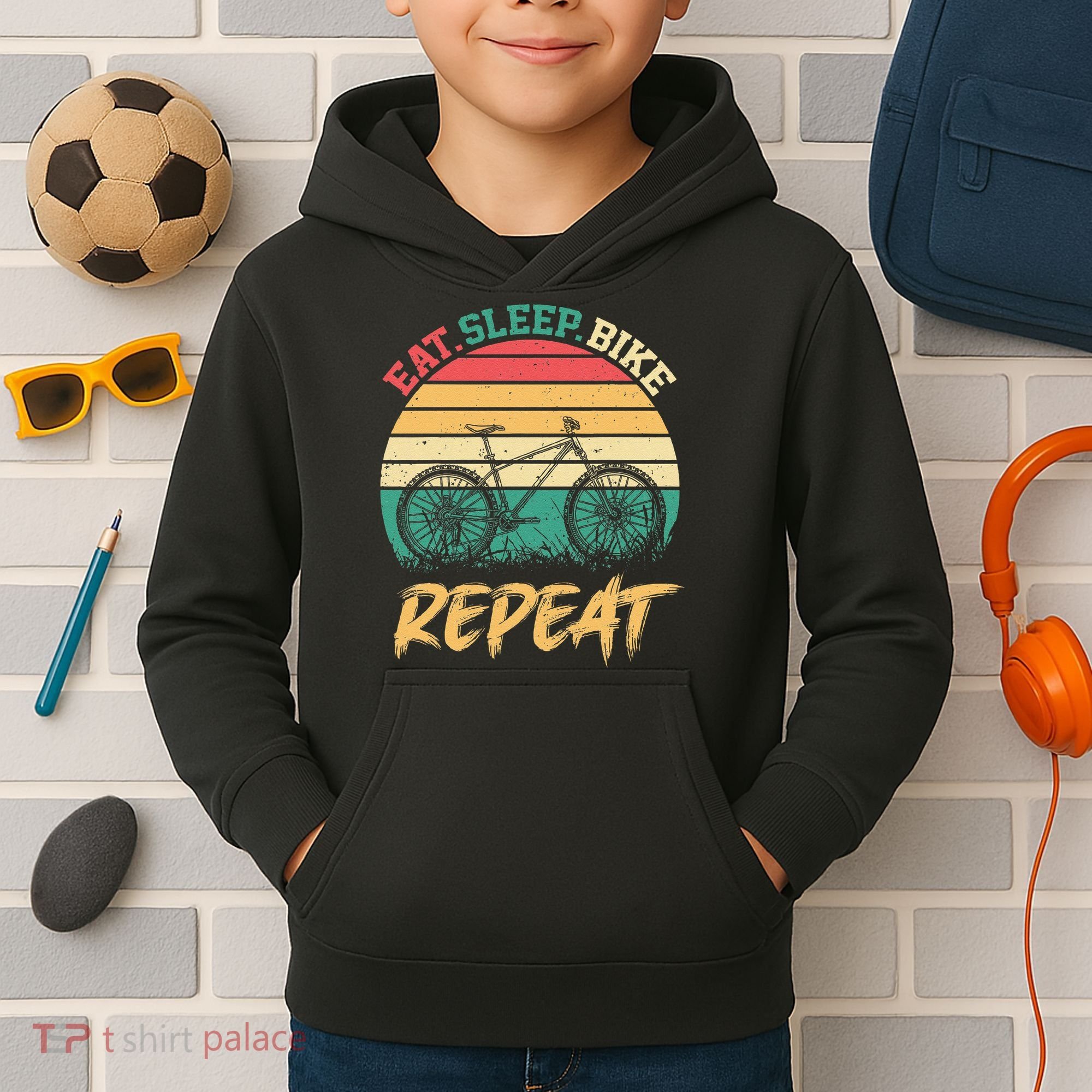 Eat Sleep Bike Repeat Cycling Cyclist Bicycling Kids Hoodie