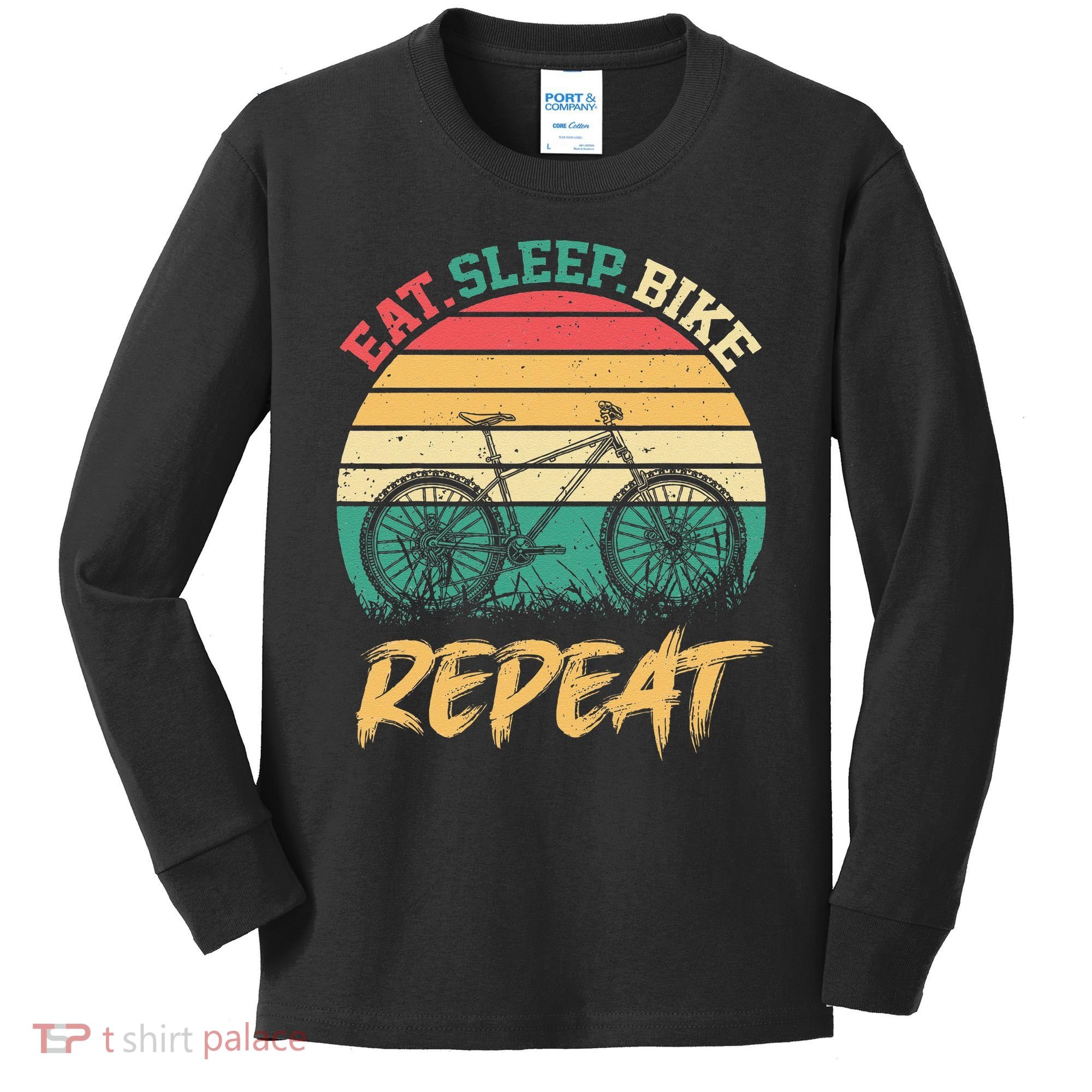 Eat Sleep Bike Repeat Cycling Cyclist Bicycling Kids Long Sleeve Shirt