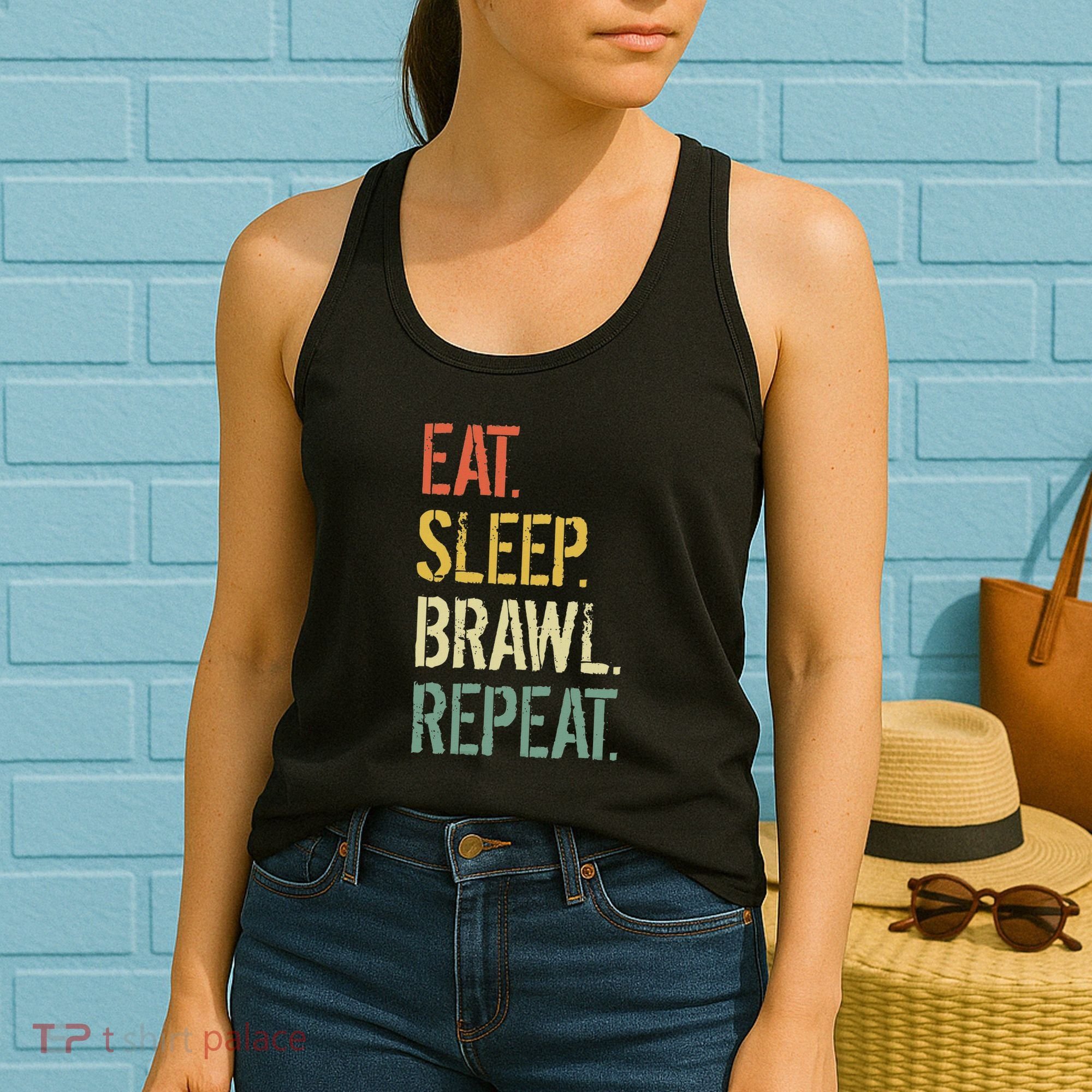 Eat Sleep Brawl Repeat Stars Funny Video Gamer Gaming Women's Tank Top