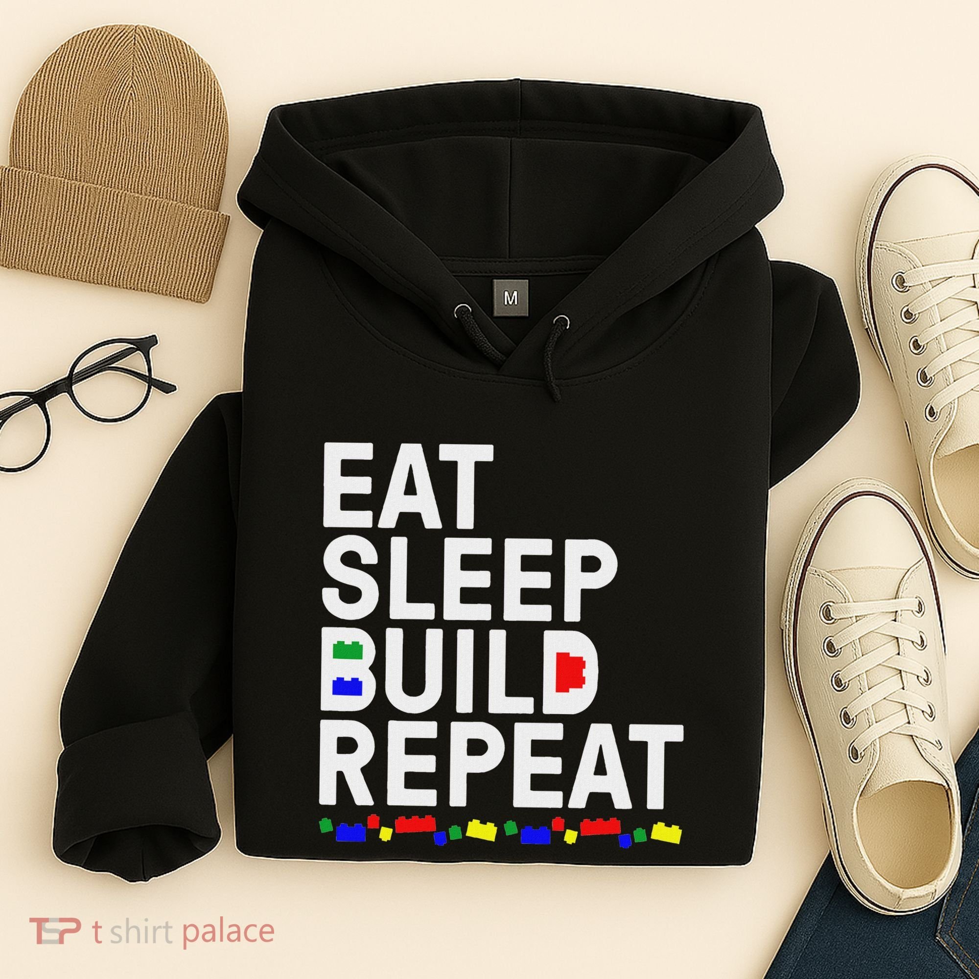 Eat Sleep Build Gift Cool Blocks Building Hoodie