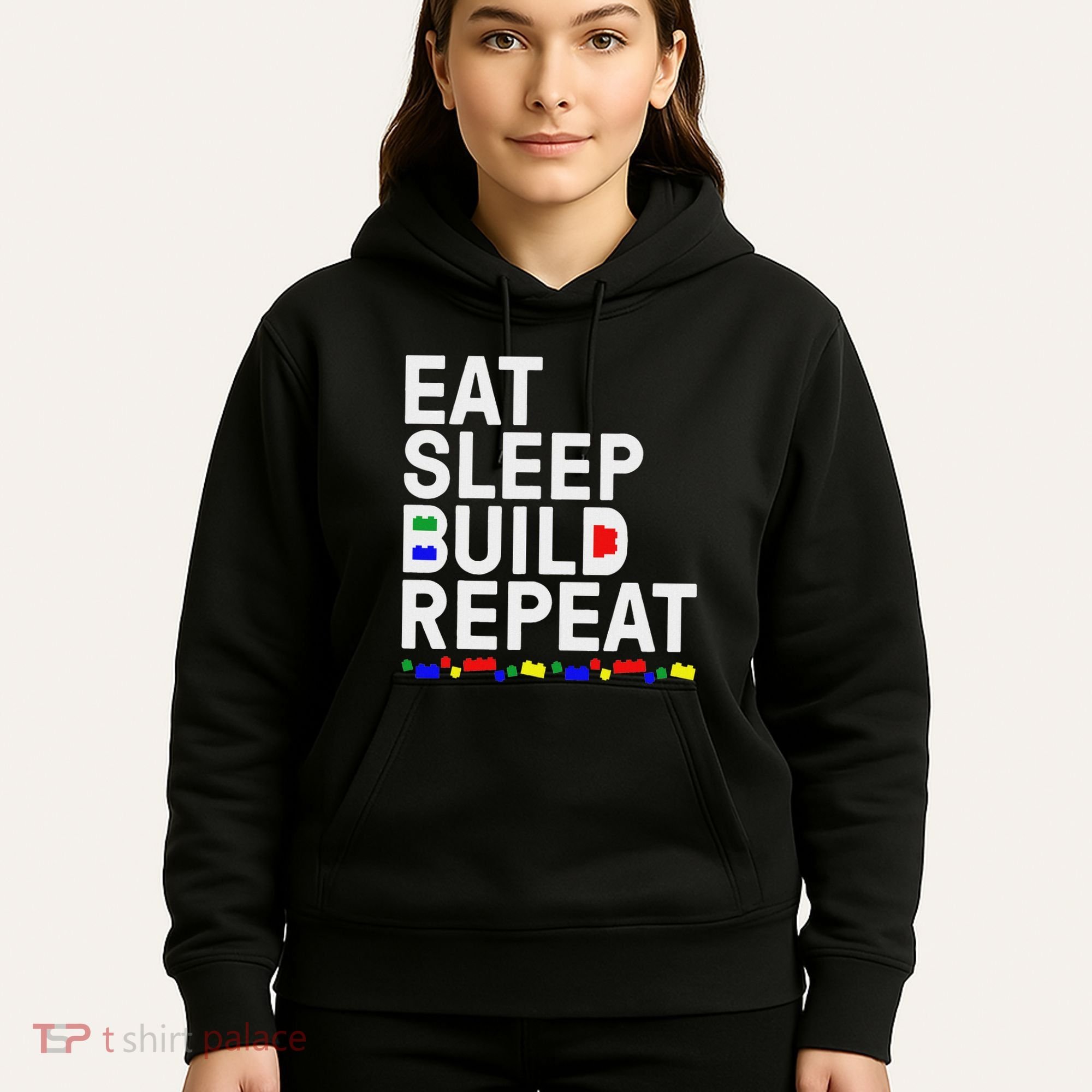 Eat Sleep Build Gift Cool Blocks Building Hoodie