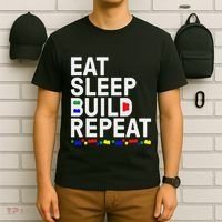 Eat Sleep Build Gift Cool Blocks Building T-Shirt thumb 6