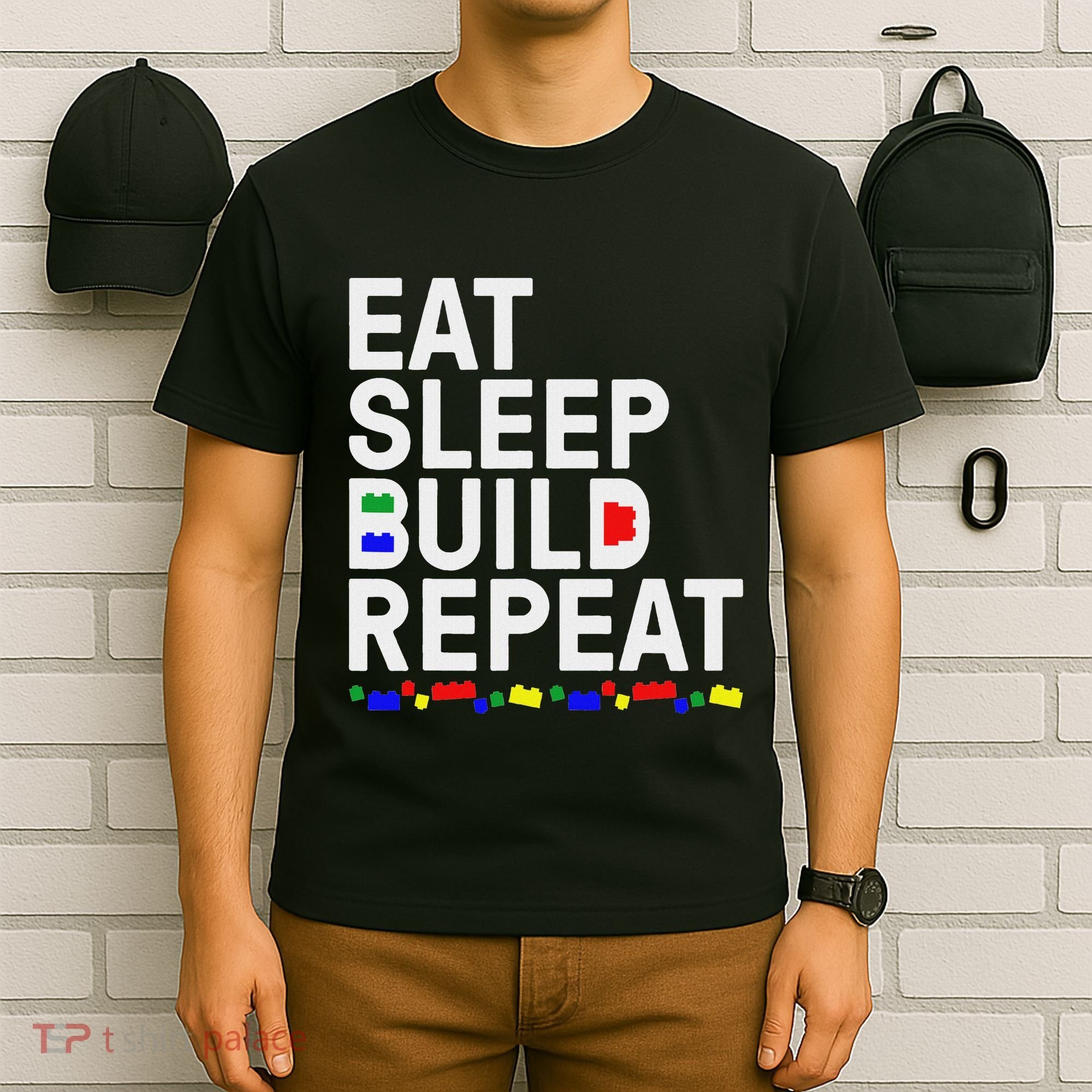 Eat Sleep Build Gift Cool Blocks Building T-Shirt