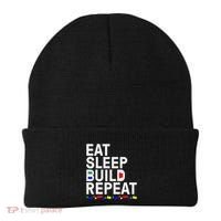 Eat Sleep Build Gift Cool Blocks Building Beanie thumb 0
