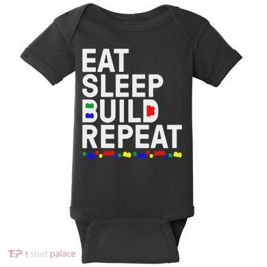 Eat Sleep Build Gift Cool Blocks Building Baby Bodysuit