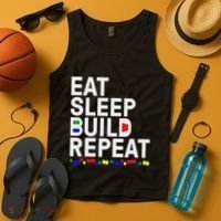 Eat Sleep Build Gift Cool Blocks Building Tank Top thumb 4