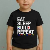 Eat Sleep Build Gift Cool Blocks Building Toddler T-Shirt thumb 2