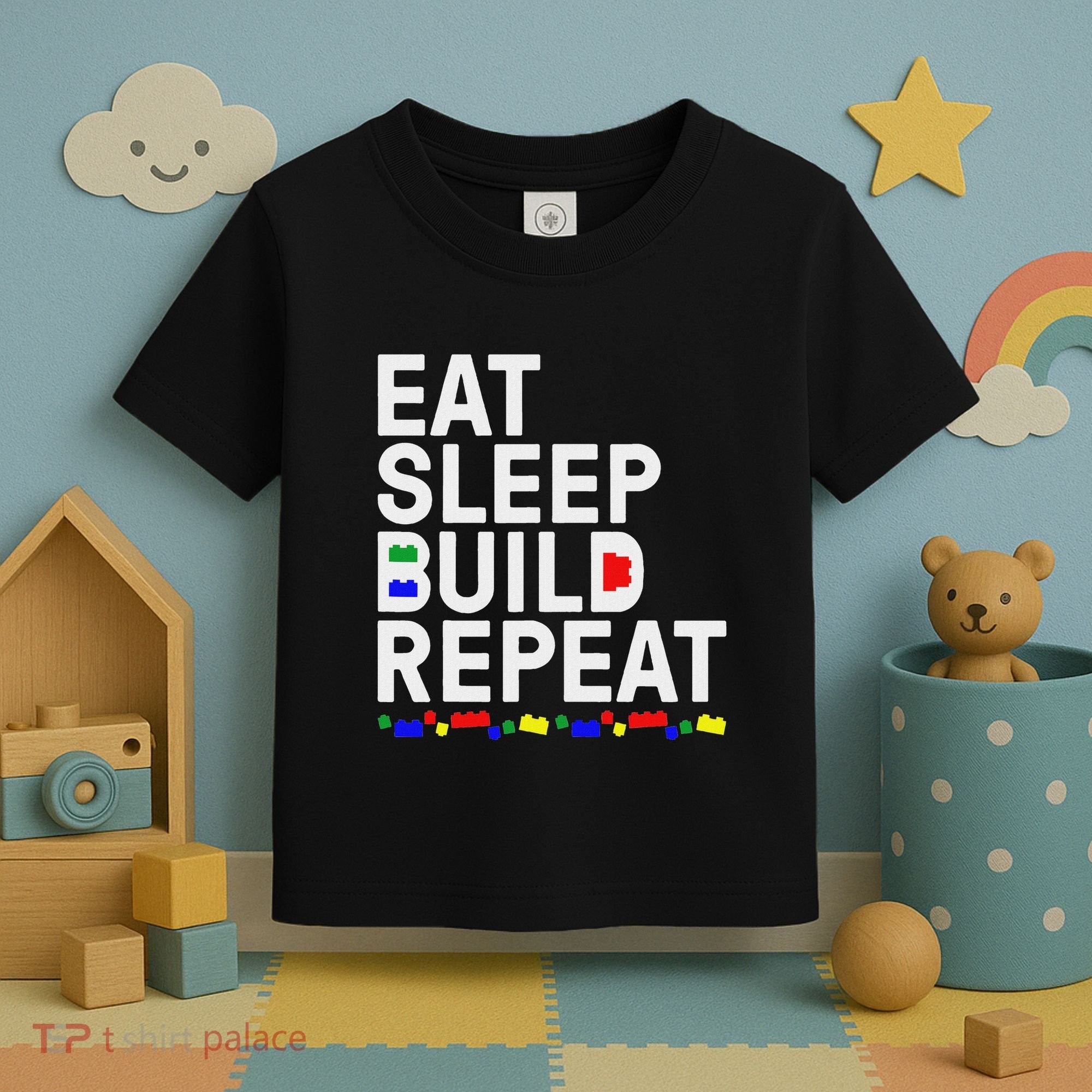 Eat Sleep Build Gift Cool Blocks Building Toddler T-Shirt