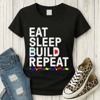 Eat Sleep Build Gift Cool Blocks Building Women's T-Shirt thumb 3