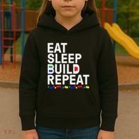 Eat Sleep Build Gift Cool Blocks Building Kids Hoodie thumb 3