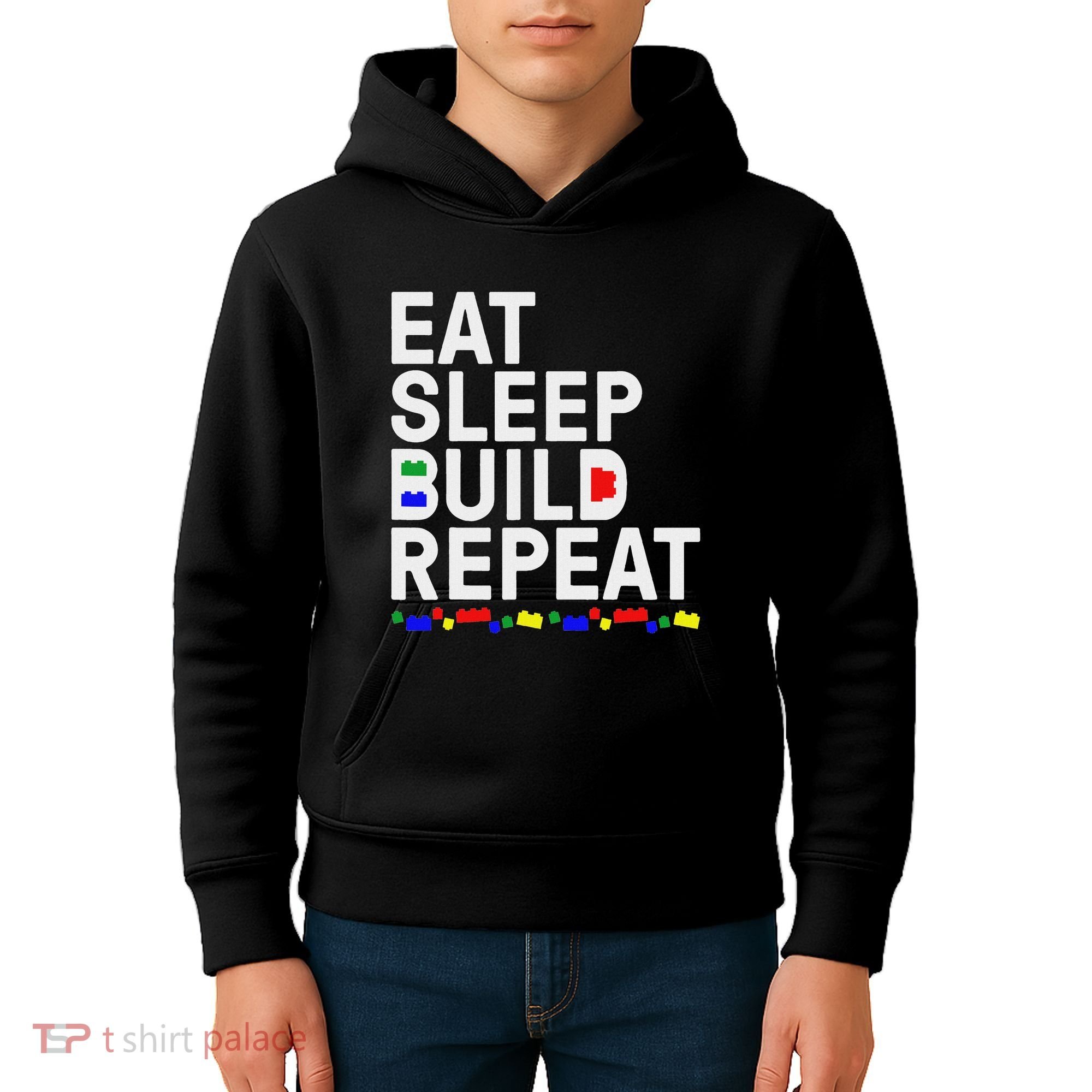 Eat Sleep Build Gift Cool Blocks Building Kids Hoodie