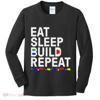 Eat Sleep Build Gift Cool Blocks Building Kids Long Sleeve Shirt thumb 0